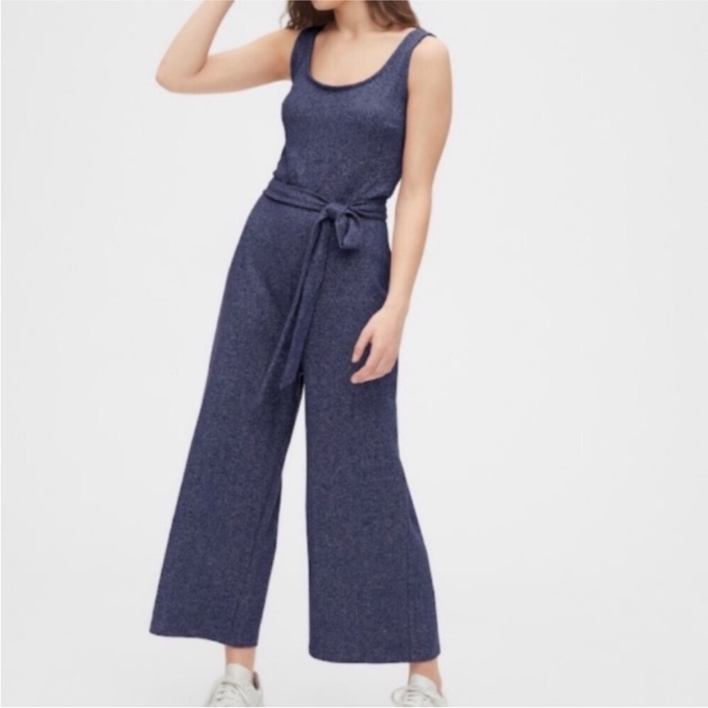 GAP Ribbed Belt-Tie V Neck Knit Wide Leg Jumpsuit